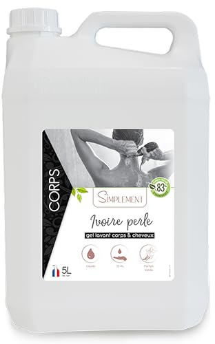 IVOIRE PERLE Gel Douche Corps et Cheveux 5L Parfum Vanille – Savon Liquide Grand Format – Gel Lavant Bidon Économique Usage Collectif, Familial et Quotidien - Made in France (5L)