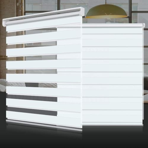 SMONTER Easy Fix Zebra Roller Blind,Day and Night Blinds Curtains with Install Accessories (55CMx150CM-2PACK, WHITE)