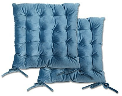 Emma Barclay Velvet Holland Luxury Seat Pad in Blue - 16x16 (40x40cm)