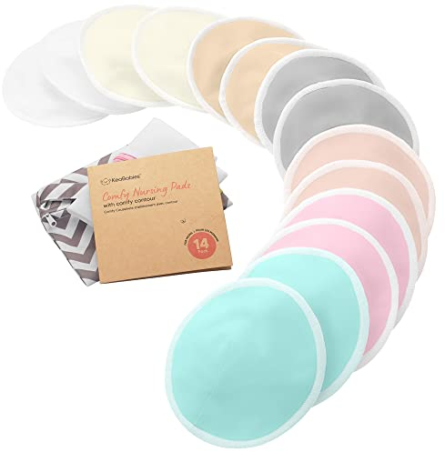 Bio Bambus Stilleinlagen - 14 Waschbare Stilleinlagen ​+ Wäschebeutel - Wiederverwendbare Stilleinlagen für die Mutterschaft - Stilleinlagen Waschbar (Pastel Touch, L 12cm)