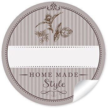 48 STICKER: Edle Gewürzetiketten für die Küche: Küchenkräuter Home Made Style mit Freitextfeld für Gewürze (A4 Bogen) • Format 4 cm, rund, matt für Glasflaschen und Gewürzgläser