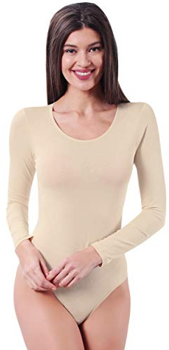 VEDATS Damen Body Langarm Rundhals Top Unterhemd Bodysuit