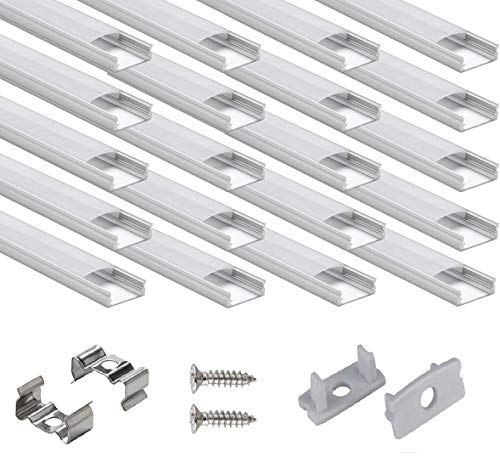 StarlandLed 40 × 1M LED Schiene Aluprofil, 40-Pack LED-Aluminium Profil U-Form mit Abdeckung, Endkappen und Montageclips für LED-Streifen-Lichter