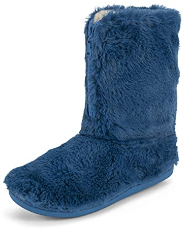 Polar Cremallera de espuma viscoelástica cubierta de piel sintética suela de goma interior exterior acogedor zapatillas de bota de lujo para mujer - Azul - 40
