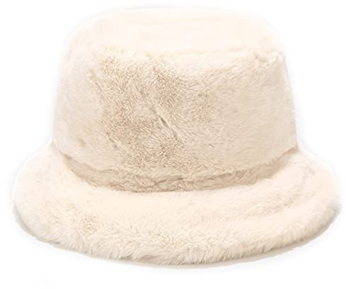 crazy bean Wintermütze Damen Fischerhut Plüsch Winter Warm Eimer Hut Weiche Flauschige Unisex(Beige)