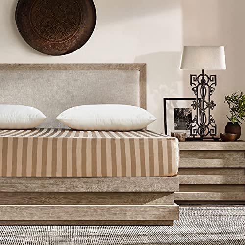 Damier Satin Spannbettlaken 120x200cm Beige Seide Glänzend Bettlaken Hochwertiges Satin Streifen Spannbetttuch, geeignet für Matratzen bis 30cm