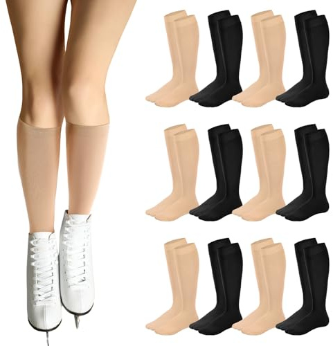 Giegxin 12 Pairs Ice Skating Socks High Tight Women's Ice Skating Tights Knee Nylon Figure Footed Skate Socks for Girls Kids