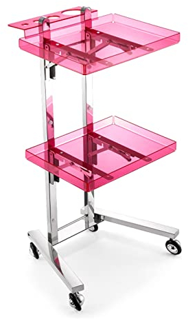 ZAQYCM Foldable Salon Tray with Wheels, Portable Tattoo Table Station for Artist, Rolling Chemical-Resistant Hair Stylist Instrument Tray/Hairdresser Cart with Storage (Color : Pink)