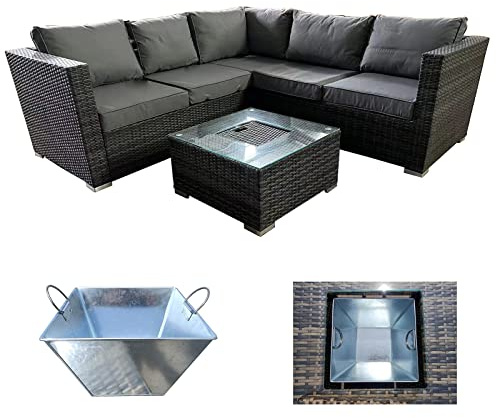 AZRBOPO 5 Seater Rattan Garden Furniture Set, Patio Corner Sectional Sofa with Ice Bucket Coffee Table, Padded Wicker Patio Conversation Set Outdoor Sofa for Lawn, Garden, Balcony - Gray