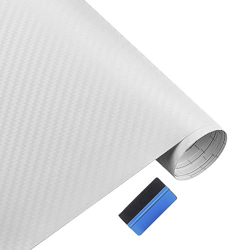 NewL 3D Carbon Fiber Self Adhesive Car Vinyl Wrap Film White 30cm x 150cm | 3D Carbon Fiber Textured, Repositionable adhesive, Air Release Channels, Support DIY cutting, Suitable for auto, computers
