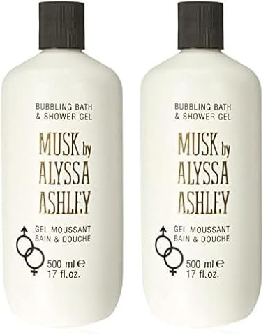 Alyssa Ashley - Bagnoschiuma al Muschio Bianco, Docciaschiuma Musk, Gel Doccia Delicato per Detergere la Pelle Senza Inaridirla - 500 ml (Confezione da 2)
