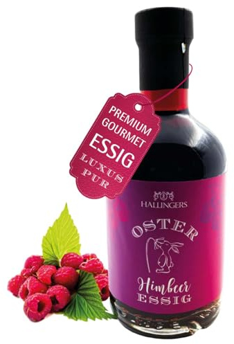 Hallingers Genuss Manufaktur Gourmet-Essig Oster-Geschenk - für Salate, Getränke & Speisen in wertiger Geschenkflasche Oster-Essig 5,3% Säure Wald-Himbeer-Balsam, Ostern Körbchen für Frauen Mädchen