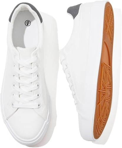 Rominz Mens White Canvas Shoes Fashion Low Top Canvas Sneakers Casual Tennis Shoes Lace-Up Walking Shoes for Men(White,US10)