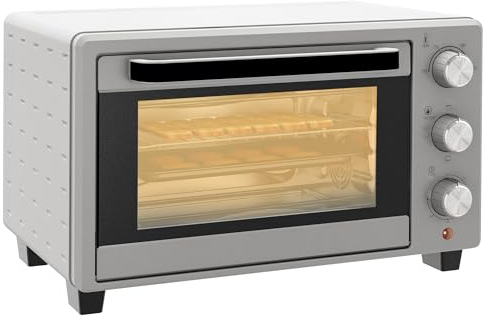 HOMCOM Mini forno da 21 l, 1400 W, 100 – 230 °C, 60 minuti, timer con teglia, teglia, griglia finestra, forno per pizza, colore argento