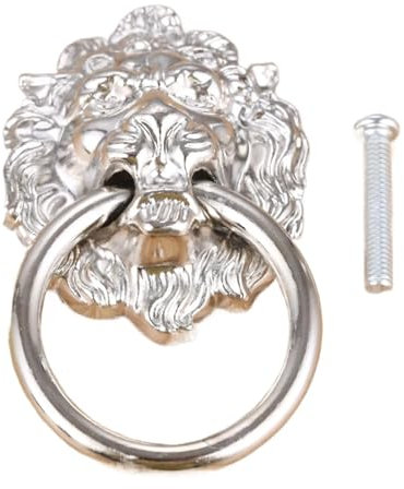HXRFFOUM 1 Stück Löwenkopf Türklopfer Ring Schubladenknöpfe Kommode Tropfenringe Silber Schrankgriff 40 * 67mm