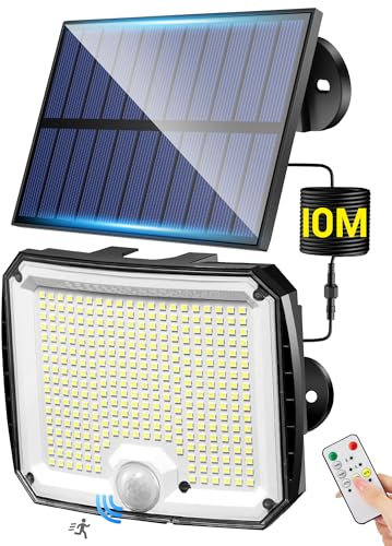 PIKOY Solar Security Lights Outdoor Motion Sensor,【318LED/10M/5 Mode】 Solar Lights Outdoor for Garden, Fence, Flood, Garage