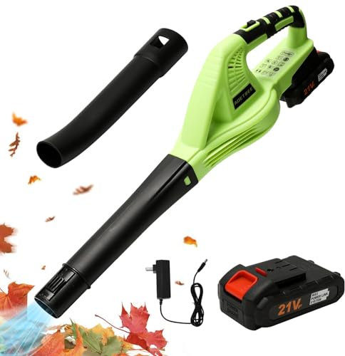 Soffiatore/trituratore di foglie elettrico 2 in 1, senza fili, da 21 V, con batteria e caricabatterie, velocità da 15000 g/min, per la cura del prato e la rimozione della neve (1 batteria)