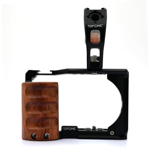 ZVE10 Cage Kit Compatible for Sony AlphaZV-E10 Camera Full Cage with Wooden Side Handgrip Tophandle Cold Shoe Mounts Multile 1/4 3/8 Threaded Hole Aluminum Camera Rig Photography Extension Accessories