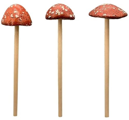 finehomegarden Pilz Steinzeug Garten Stecker 3Fb. sort. Wald rötlich/braun getupft H19cm Herbst Wald Herbstdeko Skulptur Deko