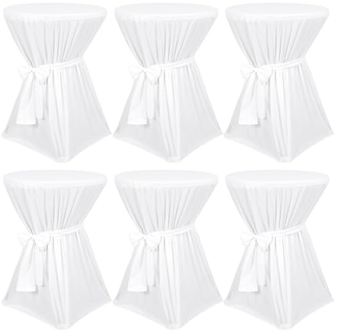 Pesonlook 6er-Pack Premium stehtisch hussen, weiße Stehtischhussen, blickdichter Durchmesser 80 cm, rutschfest & waschbar bei 40 °C, Stehtischhusse mit Band, Stehtischhusse für Stehtisch
