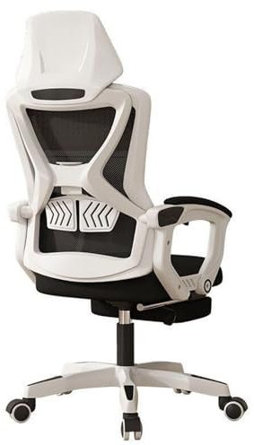 Ergonomischer Bürostuhl mit verstellbarer Kopfstütze, Fußstütze und Rückenlehne, 360° drehbar, atmungsaktive Netz-Räder, ideal für Zuhause, Studium, Arbeit, Weiß und Schwarz