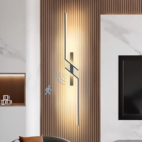 TZSMUM Akku LED Wandlampe Innen mit Bewegungsmelder Wandleuchte USB Aufladbar Wandbeleuchtung Kabellose Batterie Batteriebetrieben 4000K für Schlafzimmer Wohnzimmer Treppe (Schwarze,120cm)