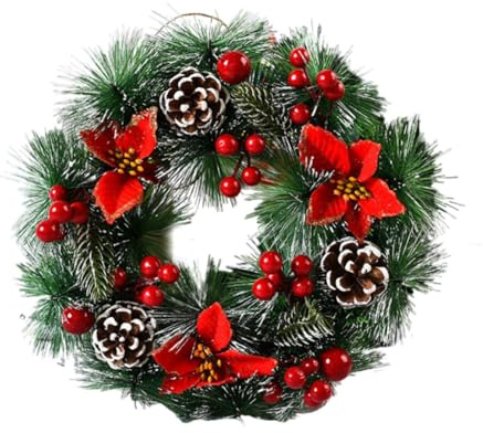 predolo Ghirlanda di Natale per Porta d'Ingresso da 32 cm, Fiori