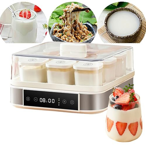 OZTYSGXM Large Capacity Automatic Yoghurt Maker, 40W Yogurt Maker Adjustable Temperature & Time Control Fermentation Machine with 9PCS Glass Jars for Yoghurt Dough Natto Rice Wine,White