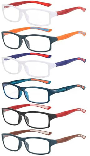 Eyglajdd Set da 6 Occhiali da Lettura Uomo e Donna Design Sportivo Ultra Leggeri e Flessibili con Filtro Luce Blu Lente di Lettura Occhiali da Computer