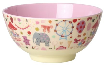 ReWu Rice Schüssel Schale Medium - Pink Fun Fair Print - Geschirr Melamingeschirr Kindergeschirr Kinder Camping BBQ Picknick Bruchsicher BPA-frei Wiederverwendbar 700ml