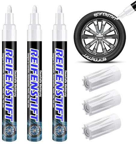 Hsypti 3 Stück Reifenstift Weiß Auto Reifen Stift Hohe Kapazität Reifenstift Wasserfest Auto Reifenmarker Reifen Lackstifte für Auto Motorrad Reifen