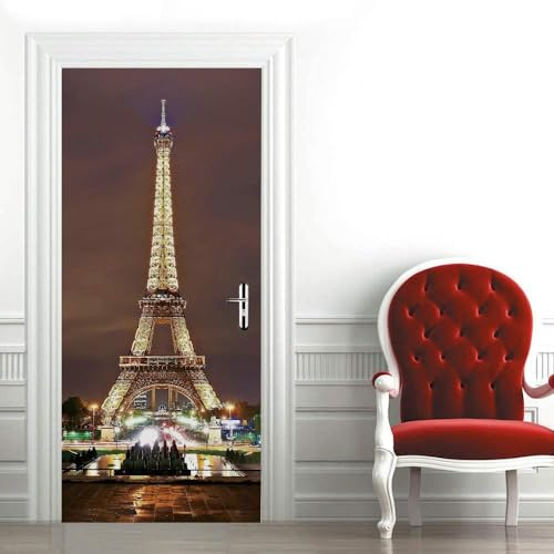 3D Adesivo per Porta Parigi Adesivi Porte Interne, Adesivo per Porte Parigi Murale Carta da Parati, Autoadesivo Camera da Letto Soggiorno Parete Arredo Casa Poster Parati 77 x 200 cm q.3180