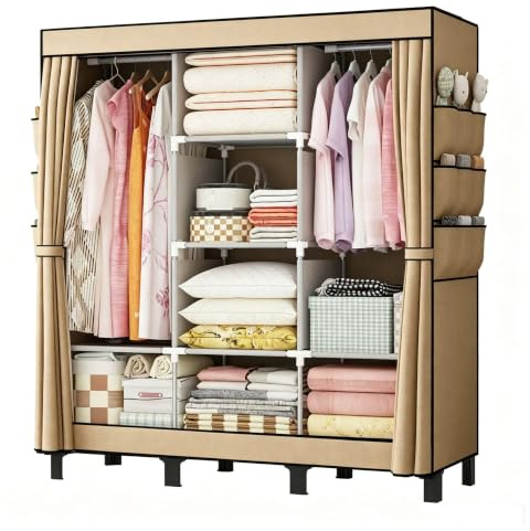 Tragbarer Kleiderschrank, Stoffschrank, Schlafzimmer-Schrank, Beige