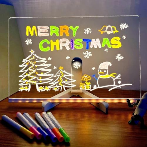 LED Drawing Board with 7 Colors Pen, 11.8 x 7.9in Led Light Note Message Board, Acrylic Dry Erase Light up Memo Arts Doodle Desktop Note Illuminated Wordpad Gift for Kids School Home Cafe Office