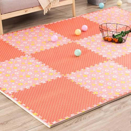 Ineinander Greifende Schaumstofffliesenmatten, Quadratische Schaumstoff-Bodenmattenfliesen, Weicher Komfort Wasserdicht, Rutschfest, Tragbare EVA-Trainingsmatte (24 X 24 X 0,4 Zoll)(Pink+red,8)