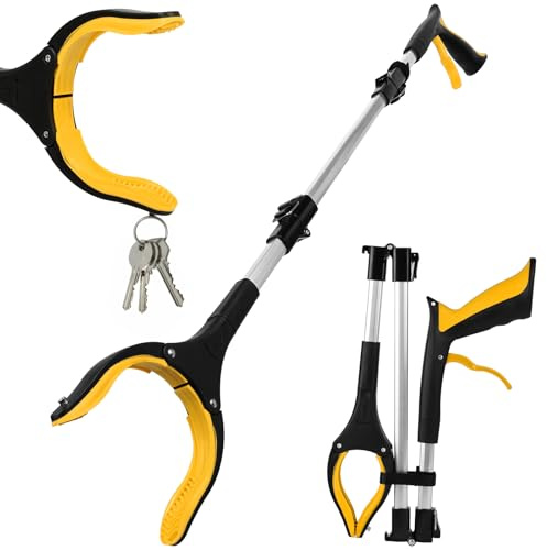 Adiwo Greifzange für Senioren, 91cm Ausziehbar Müllgreifer Zange, Faltbare Greifer zum Aufheben mit Magnet, Leichter um 360° drehbarer Kopf, Gartenarbeit Extra Langer Greifarm, Gelb