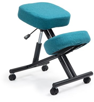 kenoko Hiragi Ergonomischer Kniestuhl Verstellbarer aus Öko-Leder für Zuhause und Büro. Ergonomischer Bürostuhl mit Dunkles-Türkis Bezug aus Öko-TEX-zertifiziertem Standard 100 Stoff.