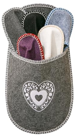 JOMIX Set Ciabatte Ospiti Divertenti da Casa 5 Paia Pantofole in Feltro con Custodia a Forma di Ciabatta Idea Regalo Originale per Ospiti Famiglia Feste e Natale MGS255162 Grigio