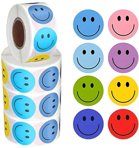 2000 Pcs Smiley face Stickers, Happy face Reward Stickers for Children, Circular Smiley Pattern Teacher Classroom Reward, 8 Colors Suitable for Teachers and Schools to use