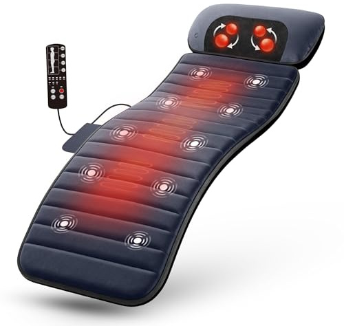 THERAZZAGGE Full Body Massage Mat with Heat, Independent Shiatsu Neck Massager Pillow, 10 Vibration Motors, 5 Modes & 3 Intensities, Foldable Back Massage Pad with 15-Min Auto Off for Home & Office
