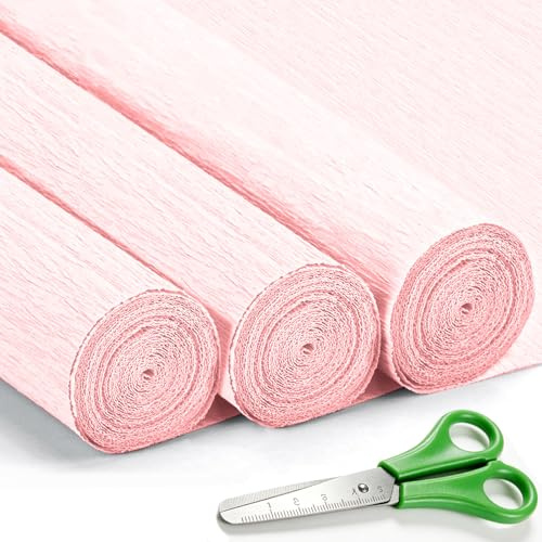 VNAKER Krepppapier Hellrosa 43x250cm, 3 Rollen für Basteln, Dekoration | Krepppapier Hellrosa für Hochzeiten, Valentinstag und Geburtstagsfeiern Dekorationen