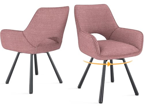 WAFTING Esszimmerstühle 2er Set Drehbar 360°,Armlehnstuhl,Küchenstuhl,Rosa | Metallbeinen,Cord Stoff,Küchenstühle,Wohnzimmerstuhl,Polsterstuhl mit Samt,Esszimmer,Restaurant,Schlafzimmer,Konferenzraum