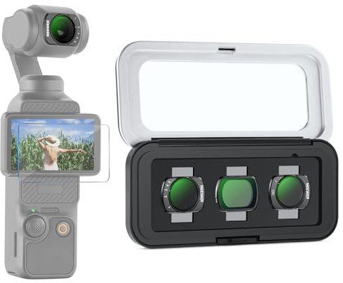 NEEWER Filter Set Compatible with DJI Pocket 3 / Pocket 4 / Xtra Muse, Variable ND 2-32 + CPL + Black Diffusion 1/4 + Screen Protector, Magnetic Action Camera Accessories