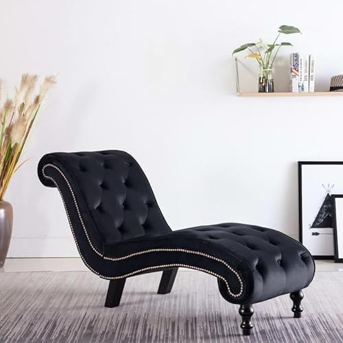 Bladez Chaiselongue Schwarz Samt aus 100% Polyester - Luxus Ottomane für Wohnzimmer & Schlafzimmer - Bequeme Sitzgelegenheit mit samtiger Oberfläche