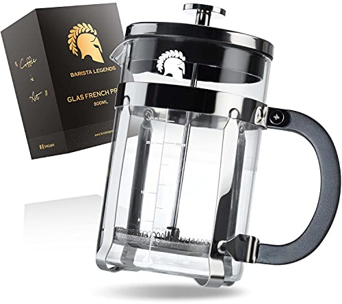 Barista Legends® French Press Glas Edelstahl silber Kaffeepresse für 3 Tassen (600 ml/24 oz)-Manuelle Kaffeepresse für aromatischen Genuss-Auch als Kaffeezubereiter beim Camping geeignet!