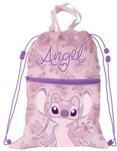 Disney Mochila de bolsa para la escuela y el tiempo libre Stitch Angel 2 compartimentos con cremallera externa y cierre de cordón 44 x 34 cm