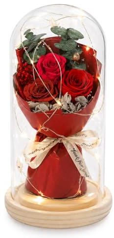 Lian Konservierte Echte Blumen im Glasdom Ewige Blumen Geschenke für Frauen | Romantische Wohndekoration für Frauen – Geschenke zum Muttertag oder Geburtstag für Mama, Ehefrau und Oma