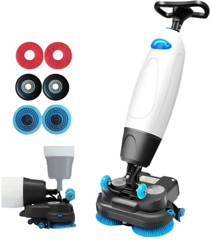 JIYINGHUI Walk Behind Floor Scrubber Dryer, 18” Cleaning Width, 360° Rotating Head, 240 RPM, 13000 Sq Ft/H,for Home Office Small Commercial Spaces Tile Sealed Floors White