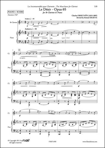 FLEX EDITIONS OBERTHUR C. - LE DESIR - OPUS 65 - CLARINET AND PIANO Klassische Noten Holzblasinstrumente Klarinette