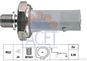 FACET Öldruckschalter Öldrucksensor 7.0134 M10x1 Schlüsselweite: 24 Kompatibel mit VW Golf 4 Schrägheck 1J1 Golf 5 Schrägheck 1K1 Passat Variant 3C5, AUDI A4 Avant 8K5, B8 A6 Avant 4G5, 4GD, C7